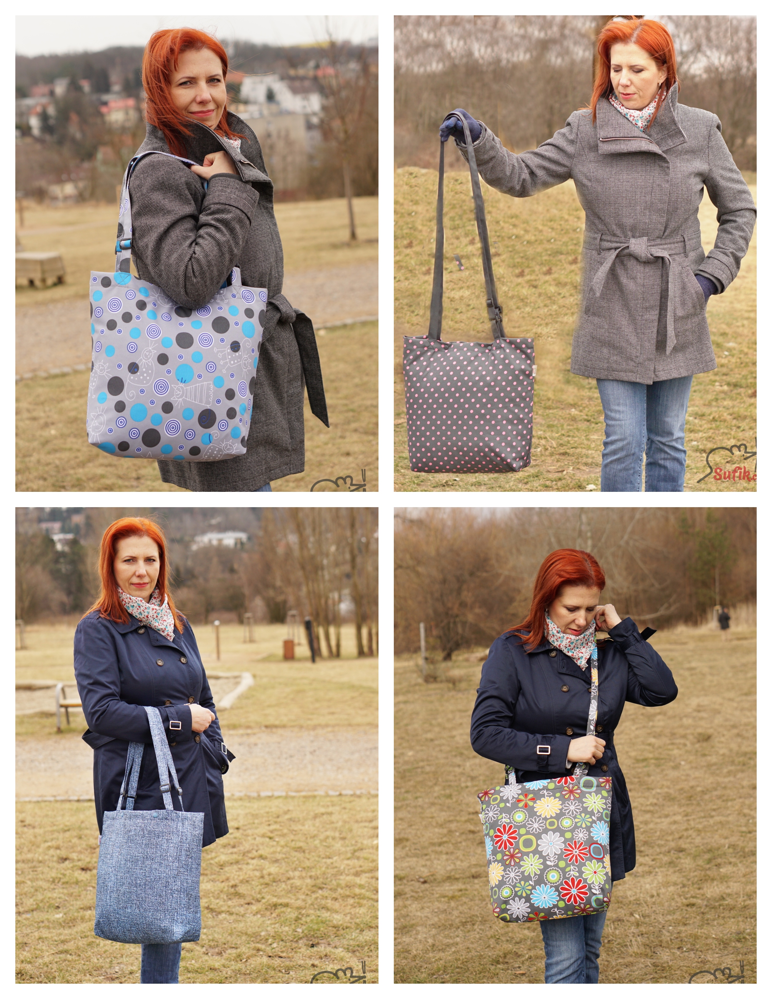 Nákupní taška na zip růže na černé