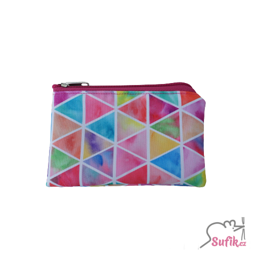 Kapsička na zip 10x14 cm duhové trojúhelníky/růžová