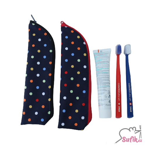 Kapsička na příbory/kartáček na zuby tm. modrá barevný puntík/různé zipy