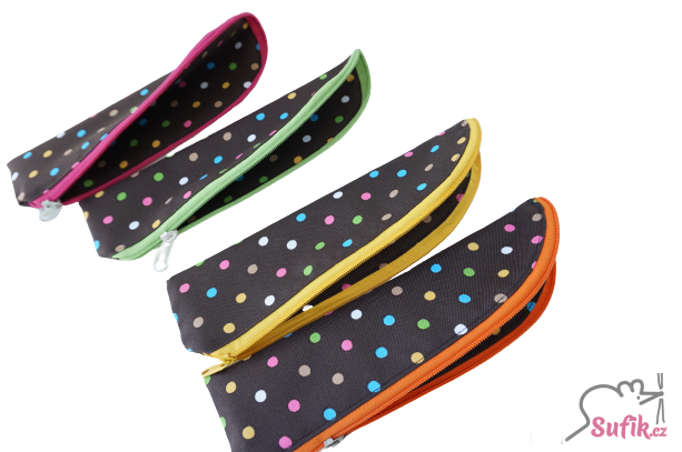 Kapsička na příbory/kartáček na zuby hnědá barevný puntík/různé zipy