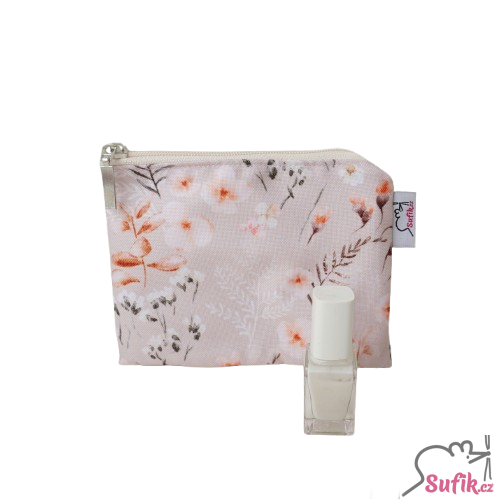 Kapsička na zip 12,5x15,5 cm kytky na béžové