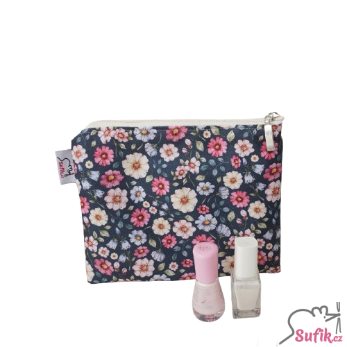 Kapsička na zip 15x19 cm pomněnky na zelené