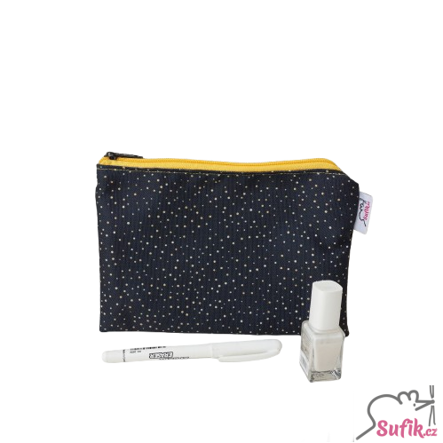 Kapsička na zip 14,5x19,5 cm žluté tečky na černé