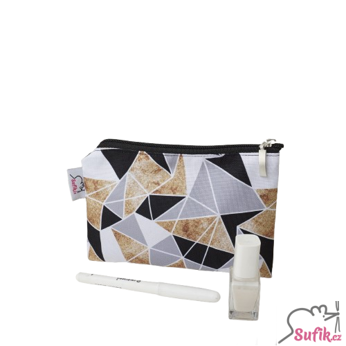 Kapsička na zip 12,5x17,5 cm trojúhelníky čedé, černé, zlaté