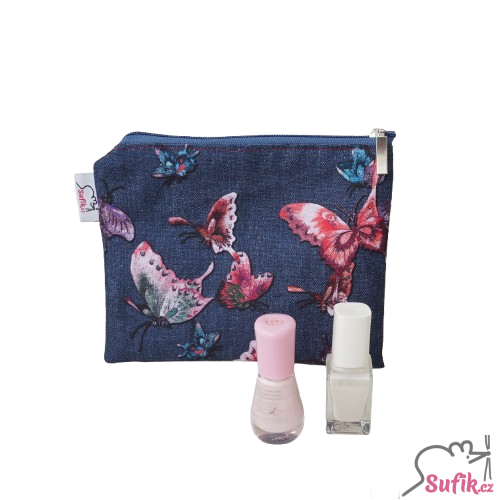 Kapsička na zip 14,5x18 cm motýlci na džínové