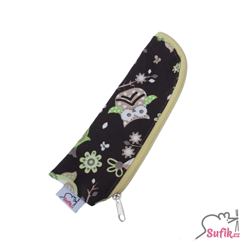 Kapsička na příbory/kartáček na zuby sovy na hnědé