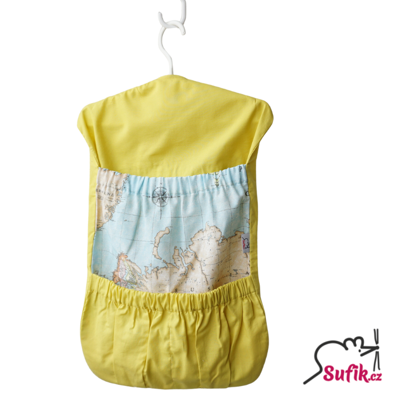 Kapsář do školky na ramínko úzký žlutý/kapsa mapa