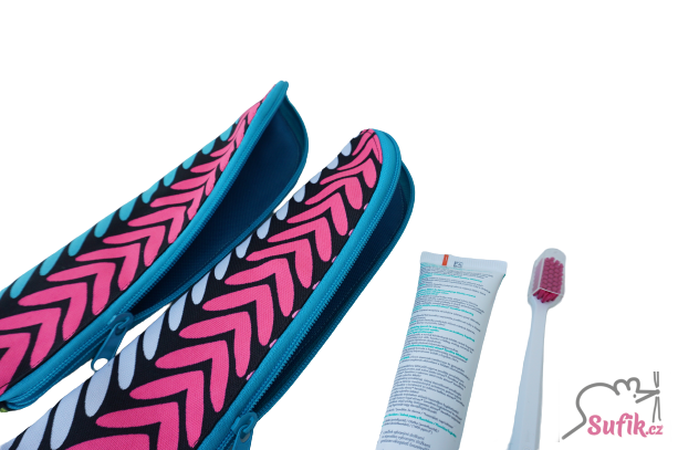 Kapsička na příbory/kartáček na zuby šipky růžové/tyrkys