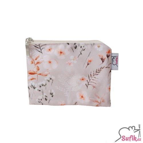 Kapsička na zip 12,5x15,5 cm kytky na béžové