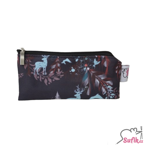 Kapsička na zip 8,5x18 cm modrý jelen na šedé