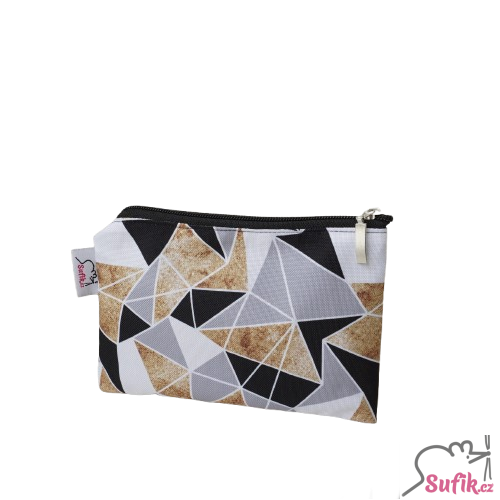 Kapsička na zip 12,5x17,5 cm trojúhelníky čedé, černé, zlaté