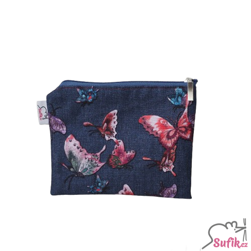 Kapsička na zip 14,5x18 cm motýlci na džínové