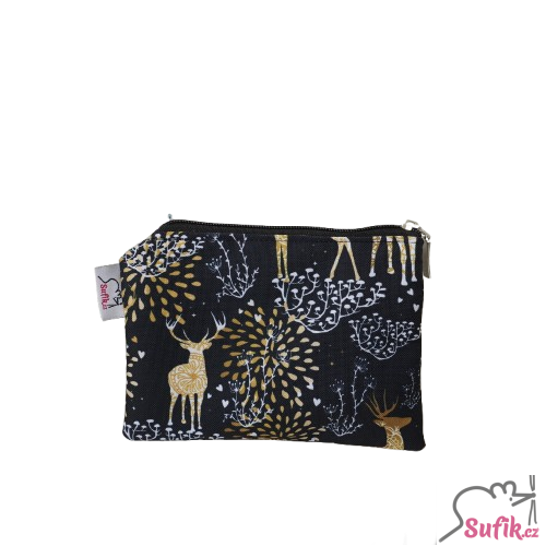 Kapsička na zip 12,5x17 cm zlatí jeleni na černé