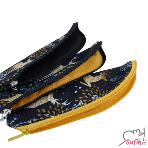 Kapsička na příbory/kartáček na zuby zlatí jeleni na černé