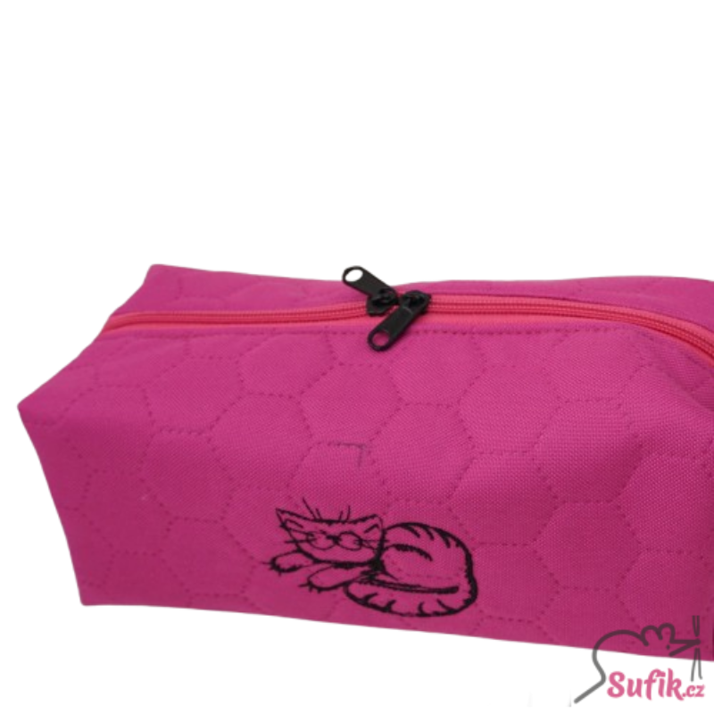 Kosmetická taštička hranatá růžová s kočkou