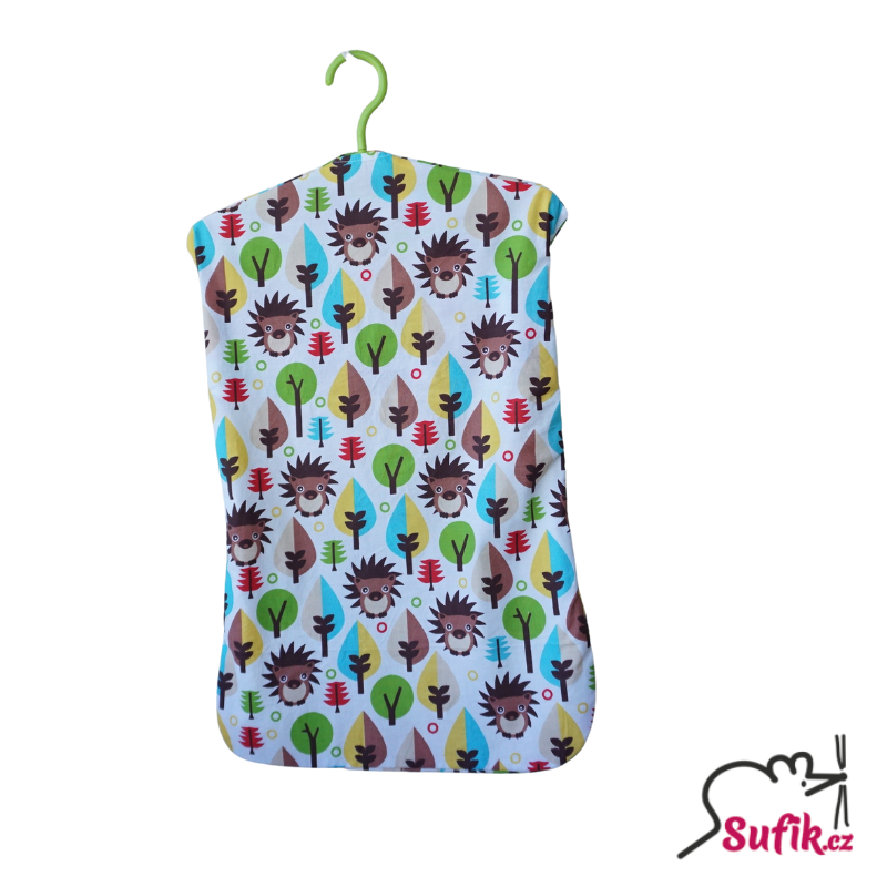 Kapsář do školky na ramínko úzký ježci/žlutá puntíček