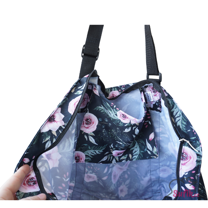 XXL nákupní a plážová taška na zip růže
