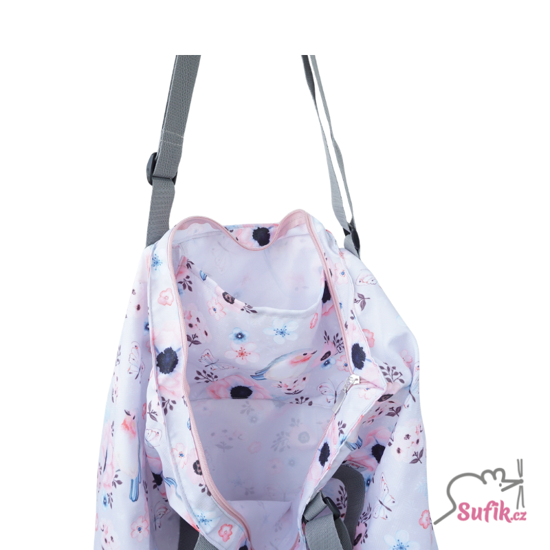 XXL nákupní a plážová taška na zip ptáčci