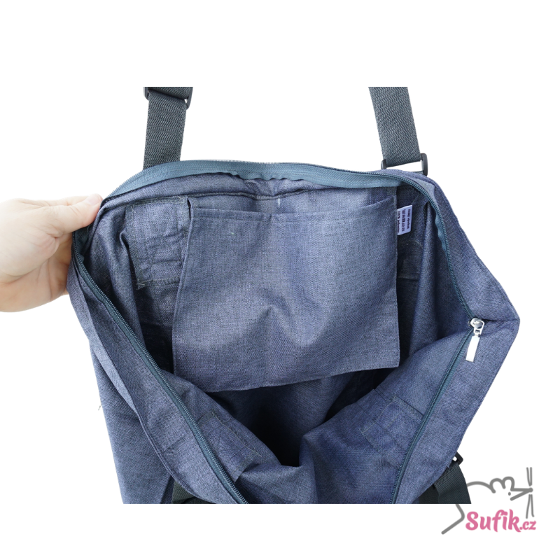 XXL nákupní a plážová taška na zip modrý melír
