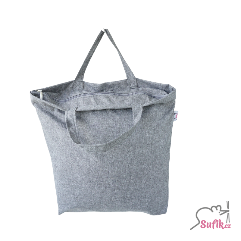 Nákupní taška na zip, krátká ucha šedá melír