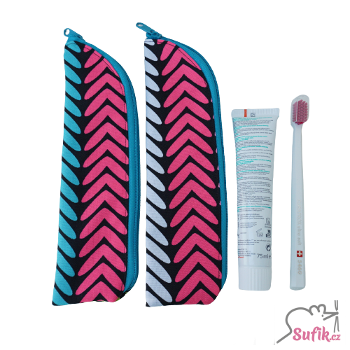Kapsička na příbory/kartáček na zuby šipky růžové/tyrkys