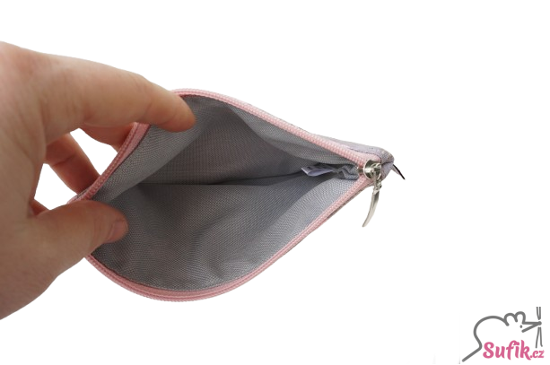 Kapsička na zip 13x17 cm růžové větvičky na šedé