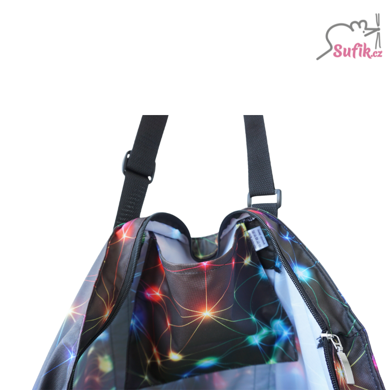 XXL nákupní a plážová taška na zip duhová galaxie