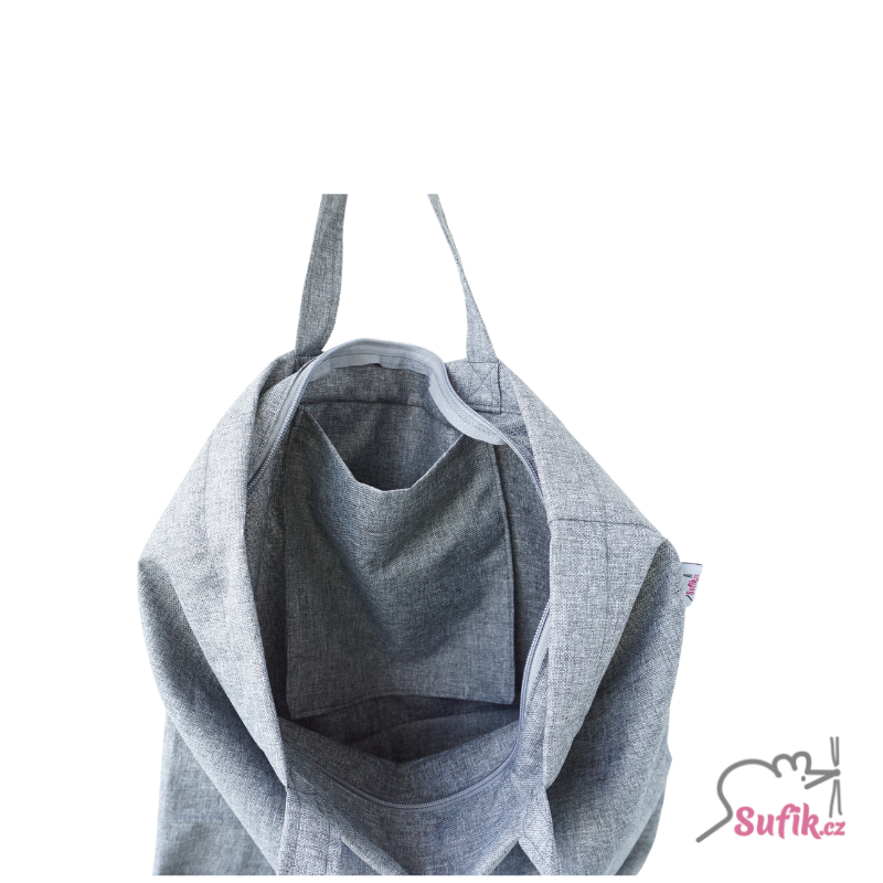 Nákupní taška na zip, krátká ucha šedá melír