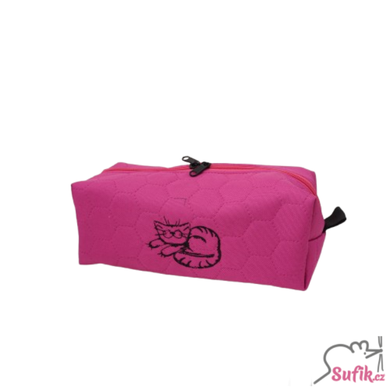 Kosmetická taštička hranatá růžová s kočkou