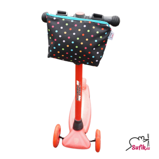 Brašnička na kolo vel. M černá barevný puntík/tyrkys